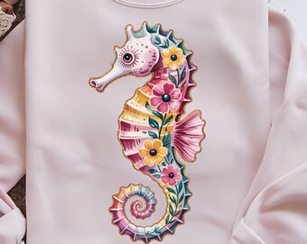 Summer Seahorse PNG | Preppy Neon Beach Clipart | Girly Coastal Retro Coquette Png | Toddler Summer Sublimation Design