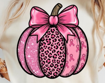 Breast Cancer Awareness Pumpkin PNG: Pink Ribbon Splatter (Digital Download