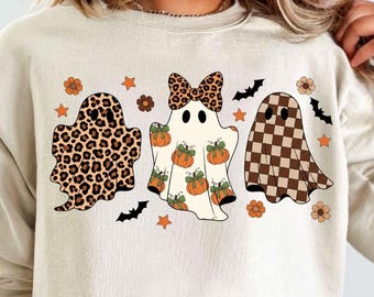 Preppy Leopard Ghost PNG, Cute Boo Halloween PNG, Spooky Season Sublimation, Funny Ghost PNG, Trendy Digital Download