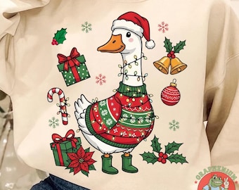 Preppy Christmas Goose PNG, zabawny wzór gęsi Świętego Mikołaja, słodka retro gęś PNG, świąteczna sublimacja clipart