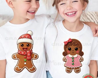 Kids Gingerbread Christmas PNG, Cute Boy and Girl Gingerbread Clipart, Matching Holiday Sublimation Design, Christmas Cookie PNG