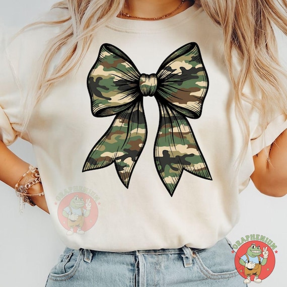 Camouflage Camo Bow PNG  Cute Coquette Army Bow PNG for Sublimation – Hunting Camo Bow Clipart for T-Shirts, Bags, Hoodies, Blankets