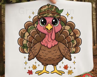 Pavo camuflado PNG, Diseño de sublimación de caza de Acción de Gracias, Clipart de pavo rústico de otoño, Descarga digital PNG de temporada de caza