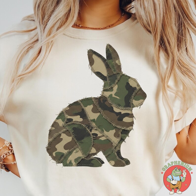 White Camo Rabbit Camouflage Bunny PNG, Camo Easter Bunny PNG, Faux Patchwork Bunny ...