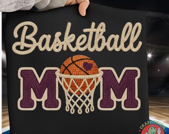Basketball Mom PNG, Crochet Patch Basketball Design, Sports Mom Faux Embroidery PNG, Trendy Crochet Letters, Digital Download