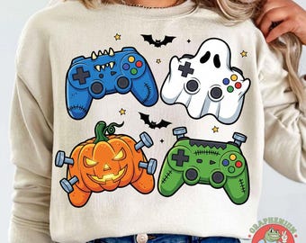 Halloween Skeleton Zombie Gaming PNG, Kids Mummy Gamer Clipart, Funny Halloween Shirt PNG, Video Game Spooky Season Download