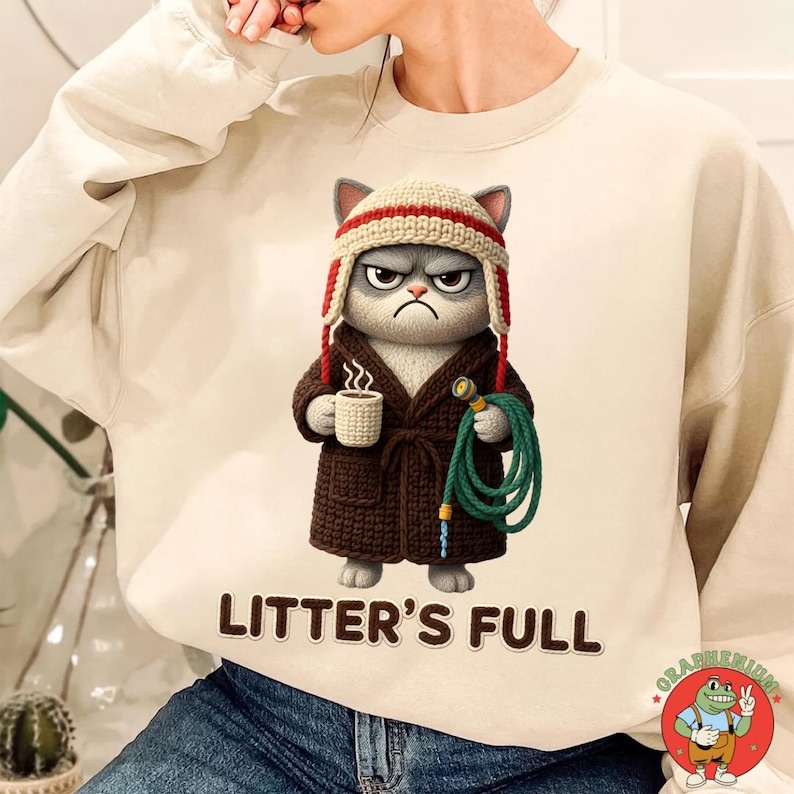 Faux Yarn Grumpy Cat PNG, Crochet Funny Cat Christmas Sublimation ...