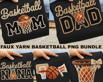 Faux Yarn Basketball Game Day PNG Bundle, Crochet Sports Sublimation Design Set, Retro Knitting Hoop Digital Download