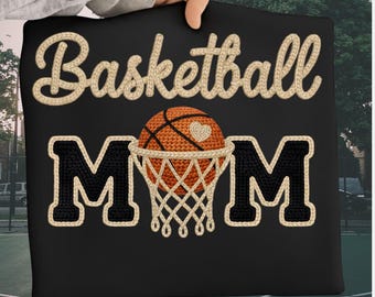 Namaakgaren basketbal moeder png, gehaakt sportsublimatie ontwerp, breien digitale download, realistisch gehaakt basketbalnet, moeder leven png