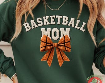 Crochet Basketball Mom PNG, Game Day Bow Design, Sports Mom Sublimation, Cozy Stitch Texture