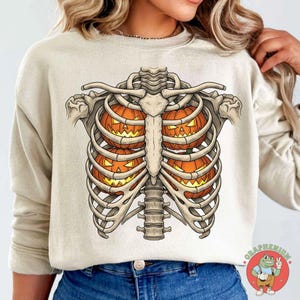 Ribcage Pumpkin PNG, Retro Skeleton Halloween PNG, Spooky Season Sublimation Design, Halloween Rib Cage Clipart, Fall Pumpkin PNG