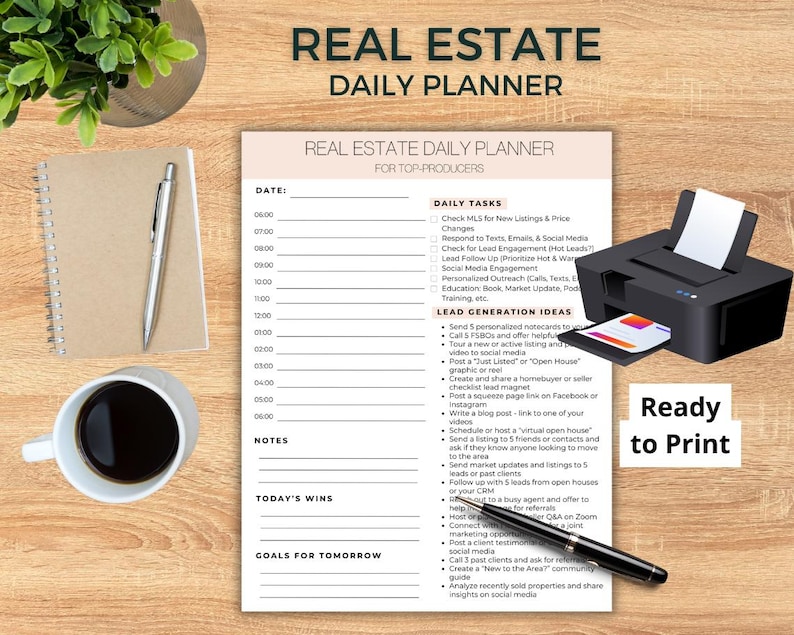 Instant download real estate daily planner