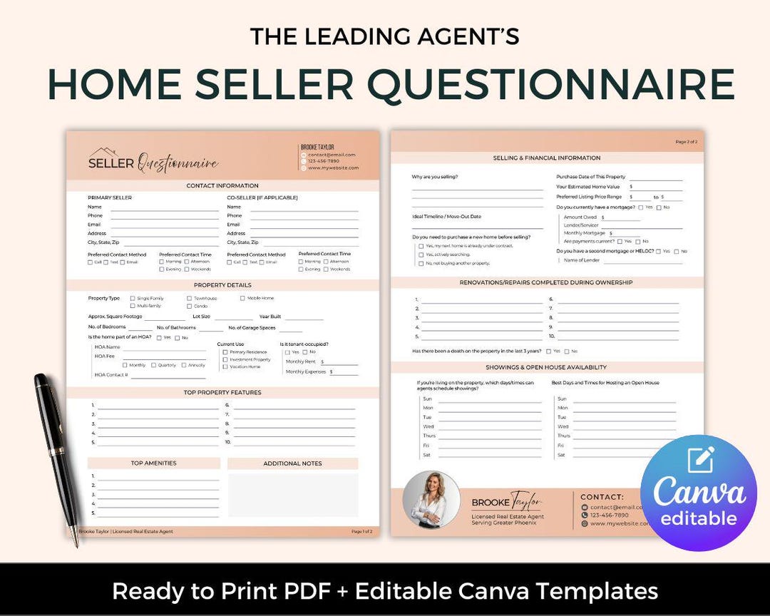 Seller Questionnaire for Real Estate Agents | Listing Intake Form ...