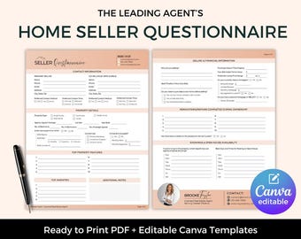 Seller Questionnaire, Real Estate Listing Agent Form, Canva Template, Realtor Checklist