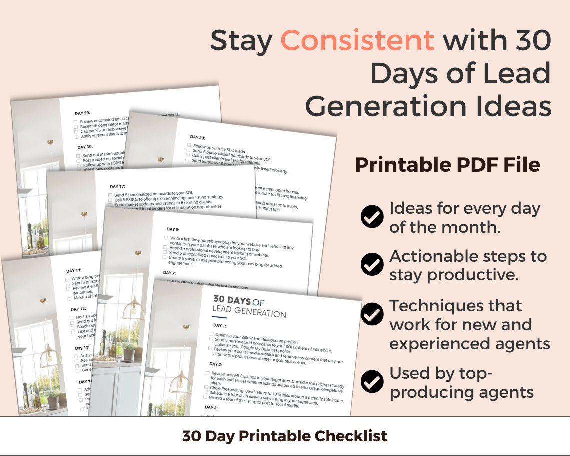 Real Estate Lead Generation Checklist, Action Steps for Daily Lead ...