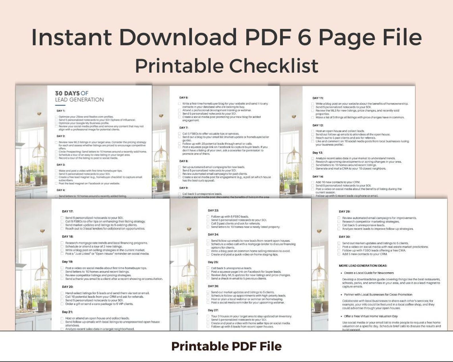 Real Estate Lead Generation Checklist, Action Steps for Daily Lead ...