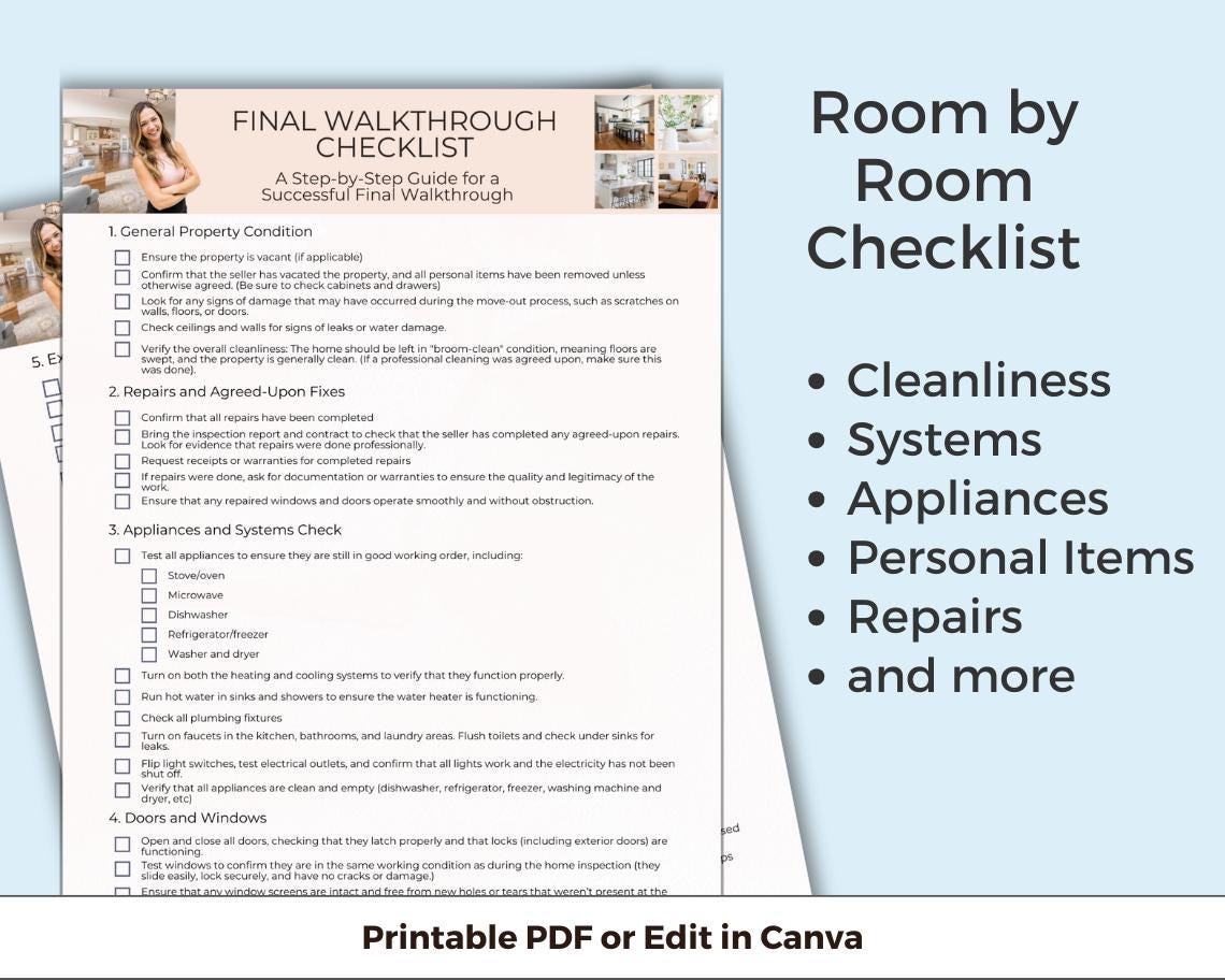 Final Walk Through Checklist, Real Estate Agent Template - Etsy