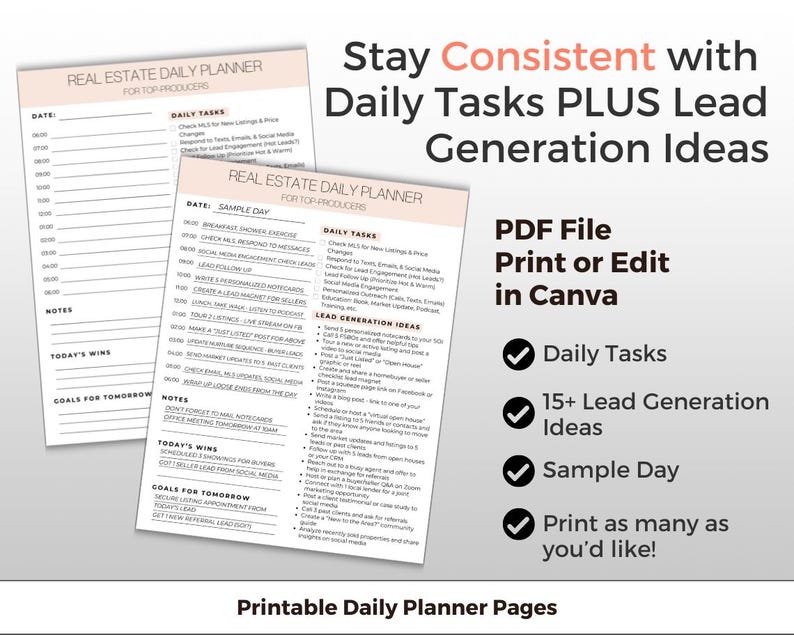 Includes a sample day plus real estate lead generation ideas