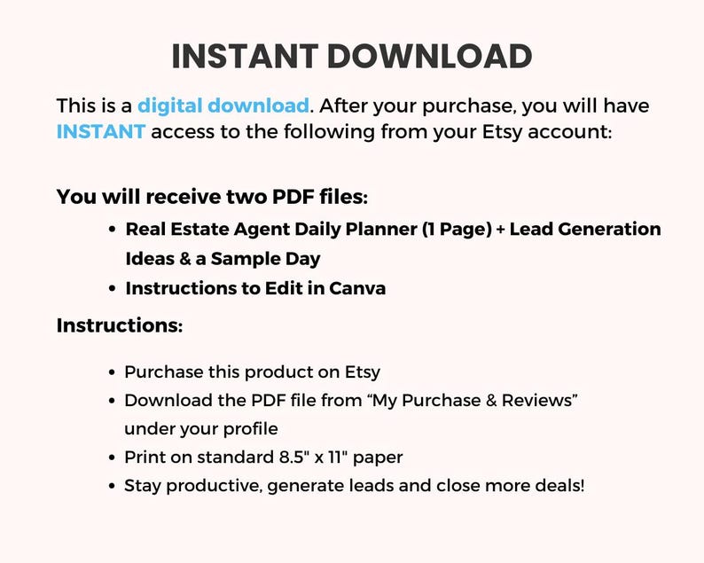 instructions how to print your real estate daily planner