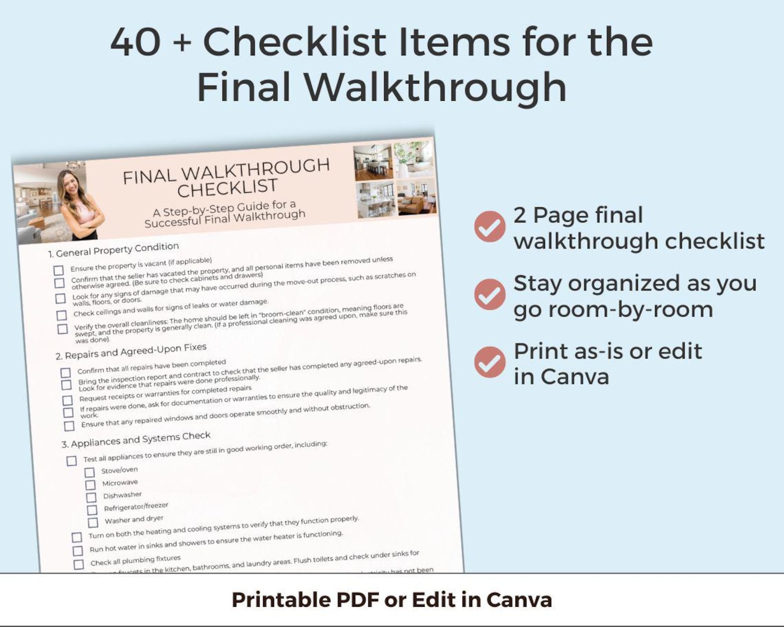 Final Walk Through Checklist, Real Estate Agent Template - Etsy