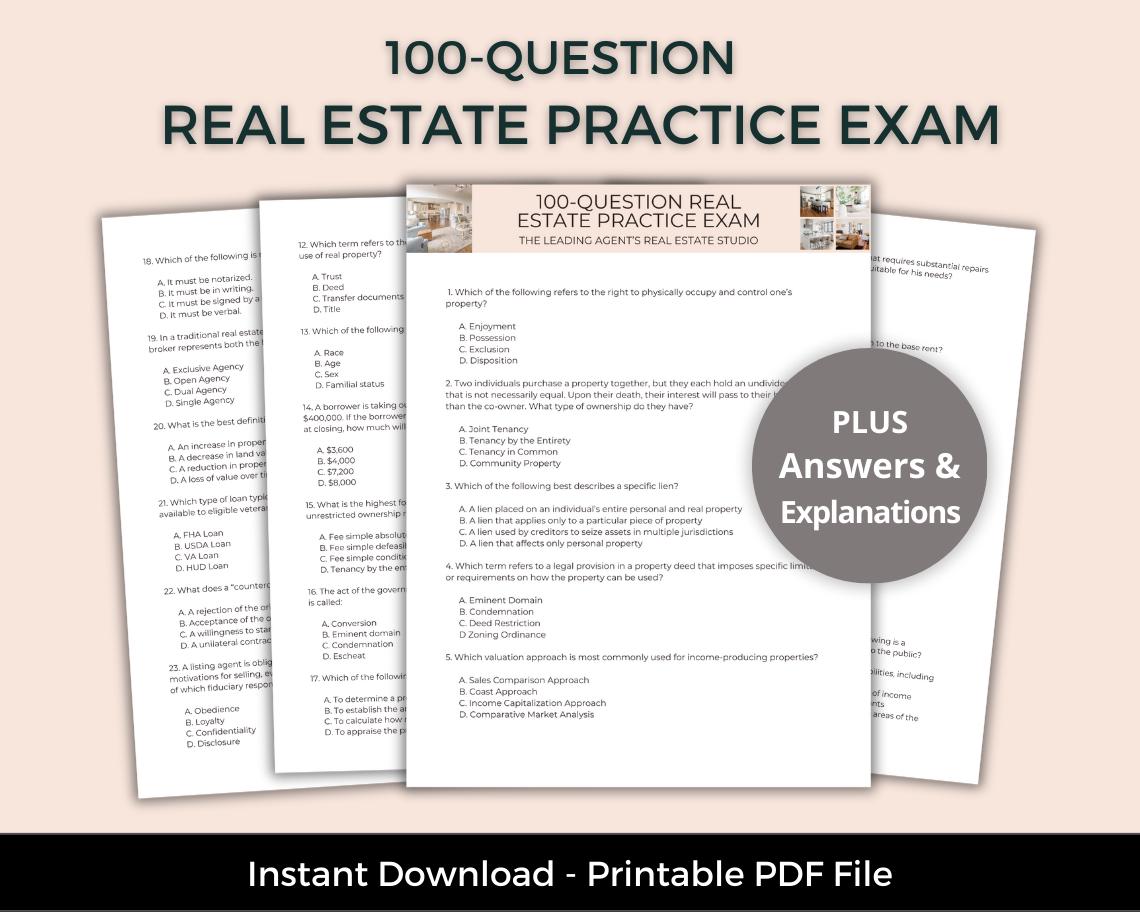 Real Estate Practice Exam: 100 National Questions (Digital Download)