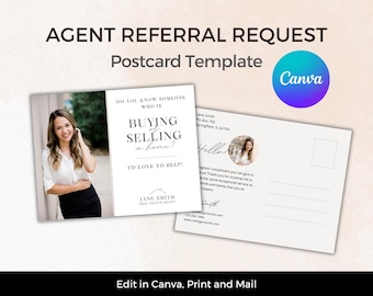 Real Estate Agent Referral Postcard Template: Editable Canva Design (Digital Download)