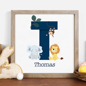Personalised Initial Safari Name Print | Jungle Nursery Wall Art | Baby Name Print | Custom Animal Decor | New Baby Gift | Kids Room Art