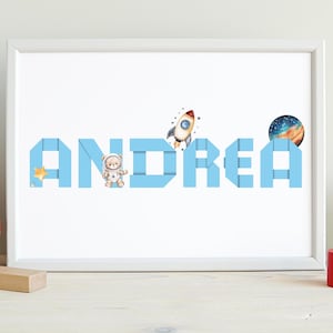 Personalised Space Name Print | Kids Space Decor | Nursery Wall Art | Baby Name Print | Custom Space Print | Baby Gift | Astronaut Art