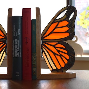 Handmade Stained Glass Monarch Butterfly Bookends