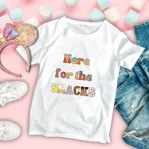 Snack Lovers Unisex Tee, Fun Foodie Shirt, Here for the Snacks Top, Casual Tee, Gift for Foodies, Snack Time Apparel, Disney Snacks Tshirt