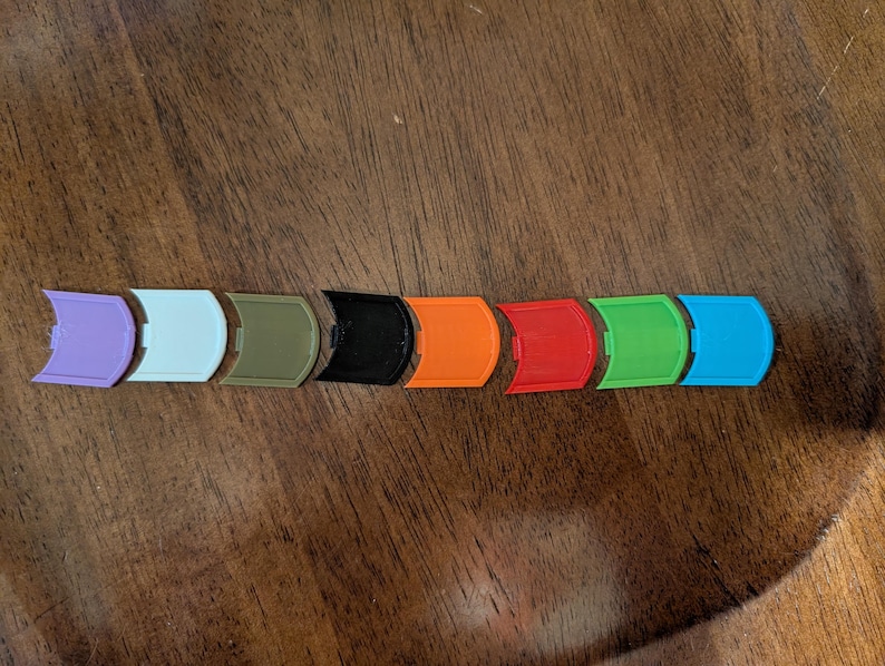 Various colored badges