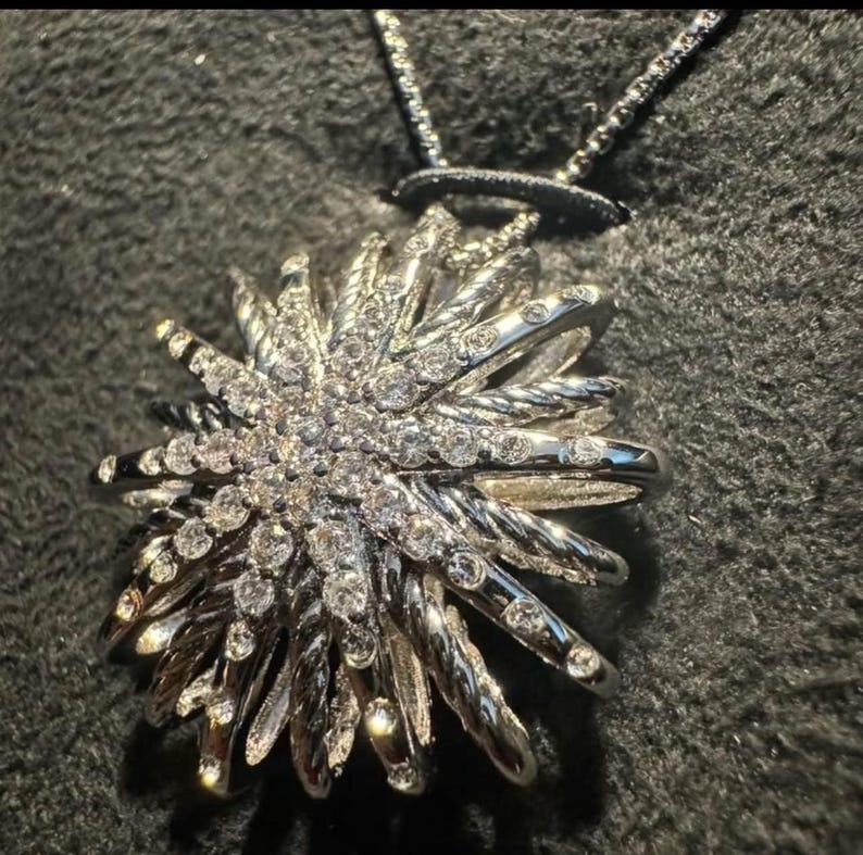 Italian  Silver Starburst Pendant and Chain