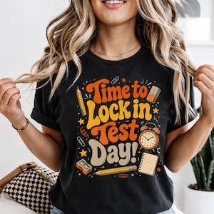 Time to Lock In Test Day Shirt, Funny State Testing Teacher Tee, Motivational Exam Day Gift, Retro School Testing Week Graphic Shirt