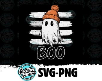 BOO Ghost SVG PNG, Retro Halloween Apparel Design, Cute Spooky Beanie Ghost Digital Download, Vintage Streetwear Halloween Graphic