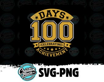 100 Days of School SVG, Varsity Letterman 100 Days Shirt Design, Digital Download for Teachers & Students, Navy Gold Apparel Graphic