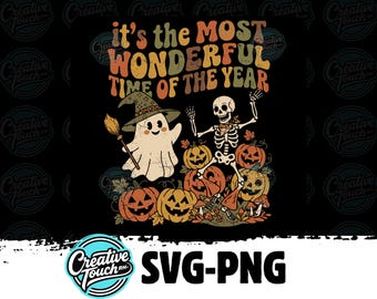 Halloween Retro Shirt SVG, Spooky Season PNG, Vintage Ghost & Skeleton Cut File, Cricut Silhouette Design, Trick or Treat Vector