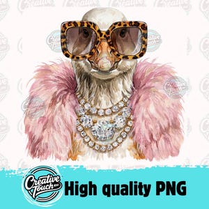 Boujee Goose PNG, Leopard Sunglasses Duck PNG, Sassy Animal Sublimation Design, Glam Goose Clipart, Trendy Pink Fur Coat PNG Digital