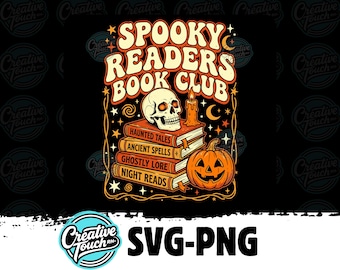 Spooky Readers Book Club PNG Retro Halloween SVG Book Lover Doodle Ghost Spooky Season Reading Shirt Design Halloween Bookish Digital File