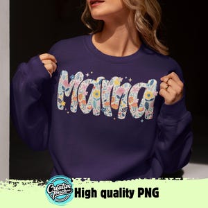 Patchwork Mama PNG Digital Design – Floral Mother’s Day Shirt Graphic, Boho Mom Sublimation Download