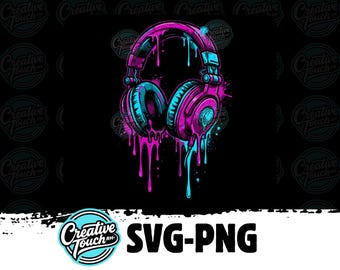 Dripping Headphones Graphic SVG PNG, Cyberpunk Neon Music Clipart, Streetwear Graffiti Audio Vector, DJ Subculture T-Shirt Design