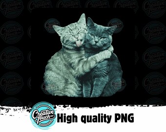 Funny Hugging Cats Vintage PNG, Chaotic Meme Design, Cute Evil Cat Lover Gift, Aesthetic Graphic Tee Print, Retro Pet Lover Sublimation