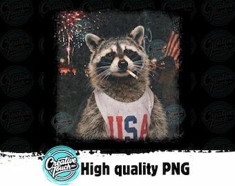 Smoking Raccoon Fourth of July PNG, USA 250 Independence Day Digital Download, Funny Patriotic Animal Graphic Shirt Design