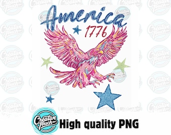 4th of July PNG, America 1776 250th Anniversary Eagle, Patriotic USA Freedom T-Shirt Design, Retro Fourth of July Digital Download