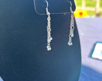 Dangling Silver Earring with White Beads