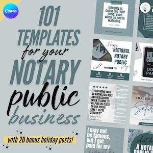 101 Canva Templates for Notary Public and Mobile Notary Services Customizable Branding & Marketing Pack PLUS 20 BONUS DESIGNS