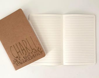 Custom Engraved Kraft Notebook: Wildflower Design