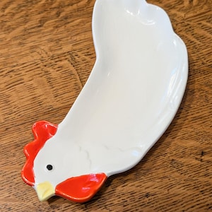 Vintage Rare Handmade Chicken Plate, Spoon Rest Decor, Made in Japan