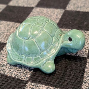 Vintage Ceramic Sea Turtle, Light Green Turtle, Handmade, Handpainted, Signed 1970