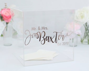 Personalized Wedding Card Box Clear Acrylic Modern Bridal Shower Engagement Party QUICK shipping (BBND201810)