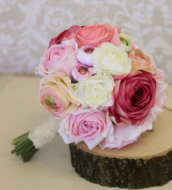 Items similar to Silk Bride Bouquet Ranunculus Rustic Chic Wedding ...
